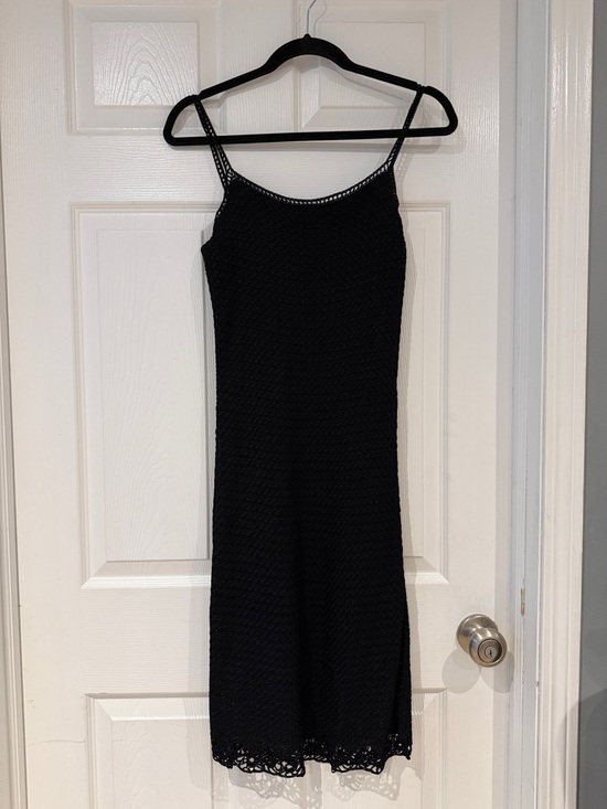 Ralph Lauren Dresses & Skirts - 90s Ralph Lauren Black Hand‑Knit Slip Dress M Minimalist Lace Hem Vintage